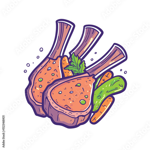 Lamb chops meal with fresh carrot garnish