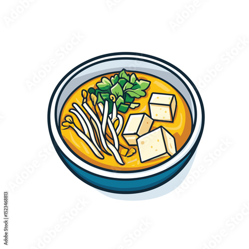 Miso soup bowl with tofu and sprouts