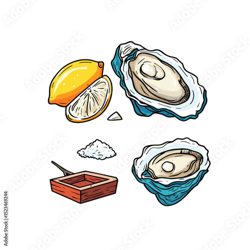 Oysters with lemon and condiments seafood preparation