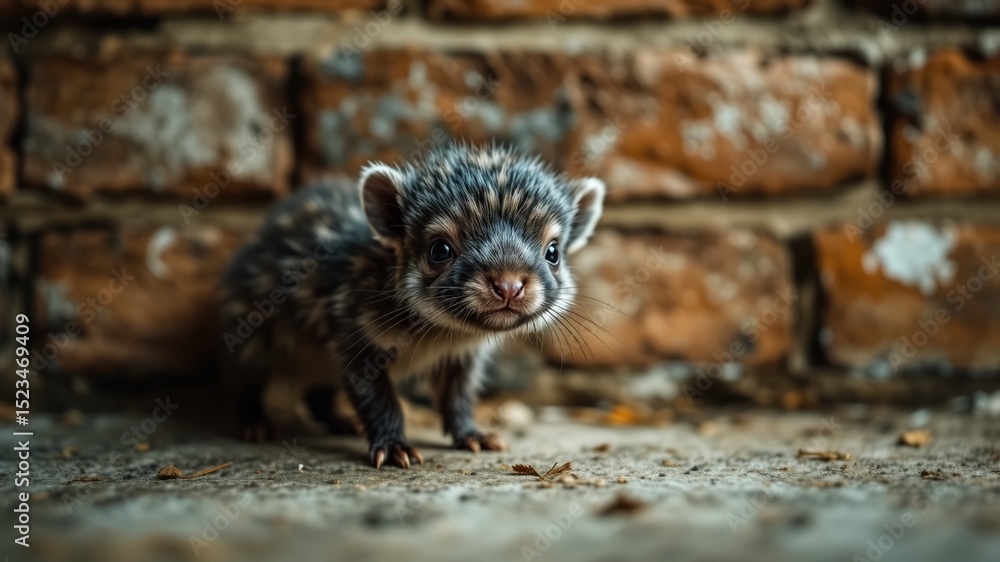 Fototapeta premium Tiny Critter Against a Brick Wall