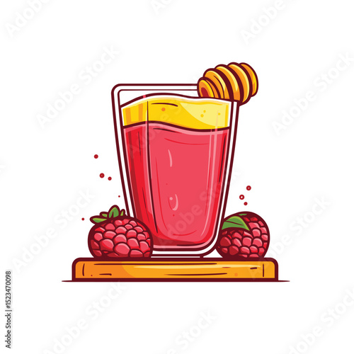 Raspberry juice drink with honey stick treat