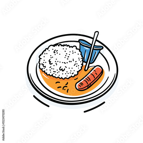 Rice beans sausage food plate meal lunch