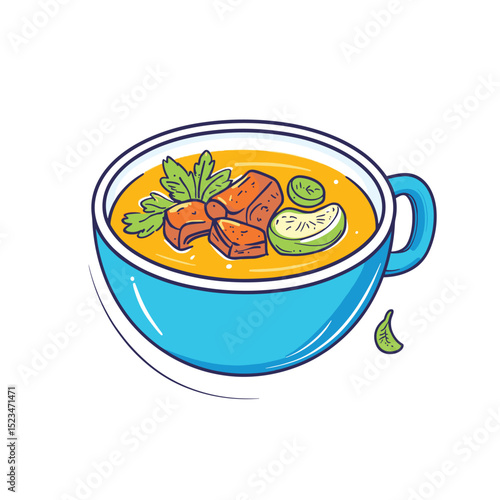 Soup bowl with vegetables and meat pieces