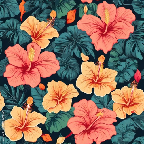 Wallpaper Mural seamless pattern with red flowers Torontodigital.ca