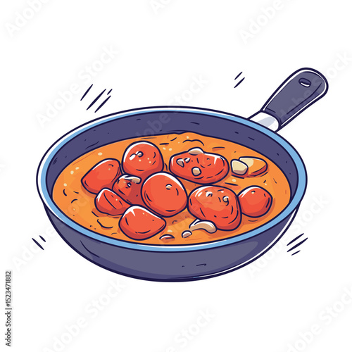 Stew in pan food preparation cooking concept