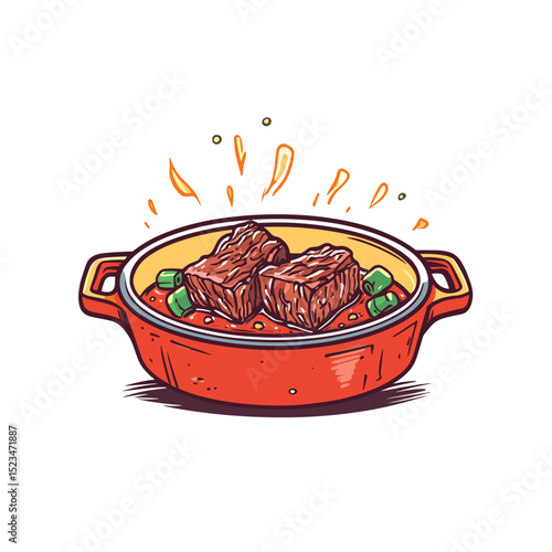Stew in pot dish with two meat cubes