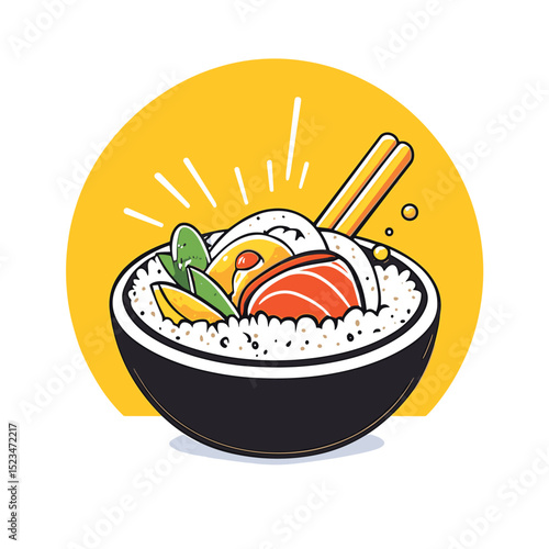 Sushi bowl, asian food, chopsticks, japanese cuisine