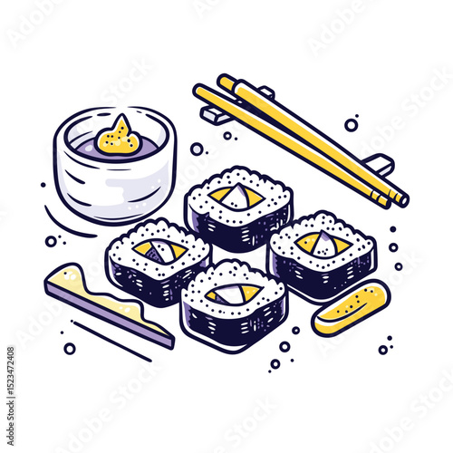 Sushi set with chopsticks and soy sauce