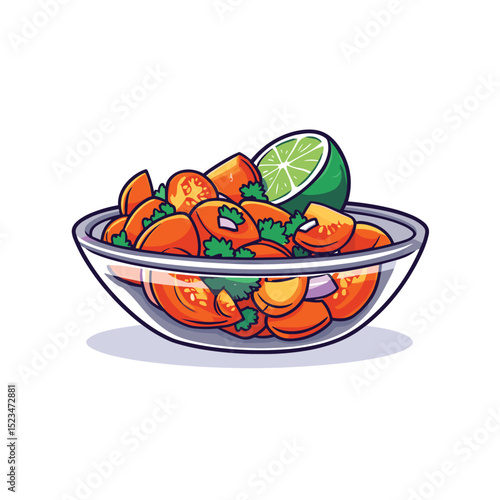 Tomato salad with lime in a glass bowl