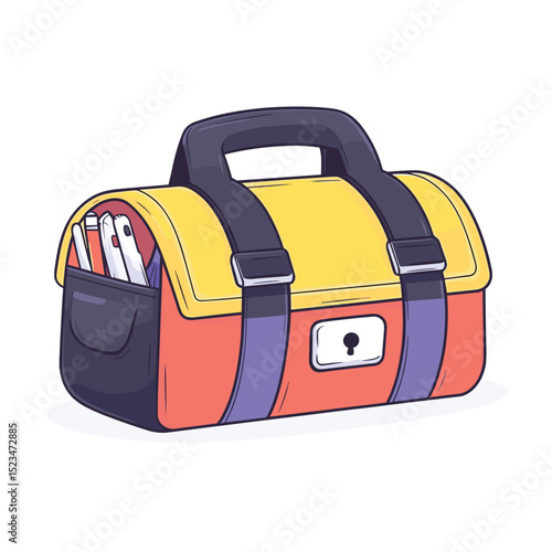 Toolbox with handle, yellow and red color
