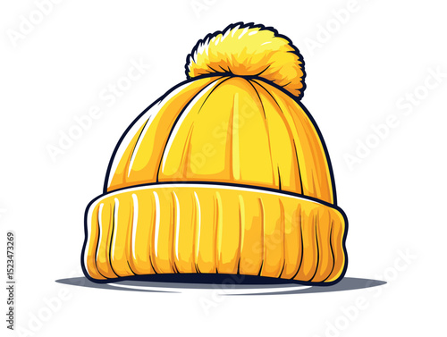 Yellow knit cap with pompom winter apparel