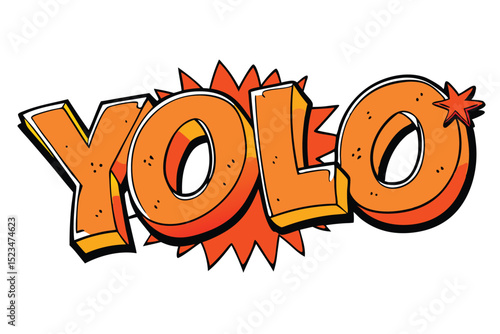 Bold CartoonStyle YOLO Text with Orange and Yellow Accents, Outlined in Black and White