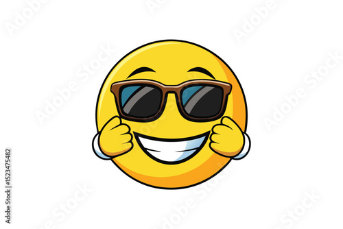 Cartoon Emoji With Sunglasses and Clenched Fists Displaying a Large, Happy Smile