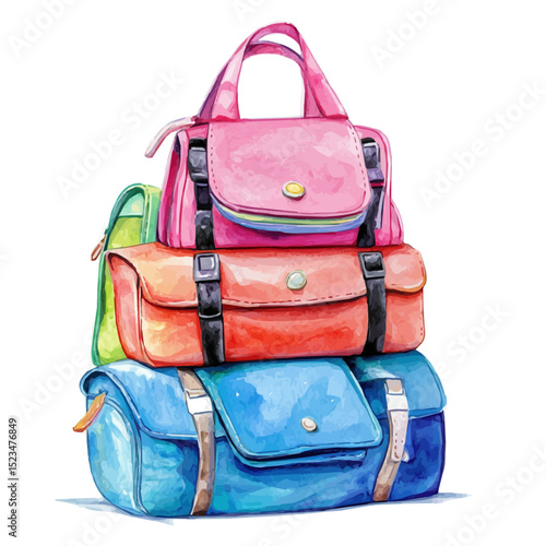 watercolor of School Bags, vector high quality, isolated on a white background.