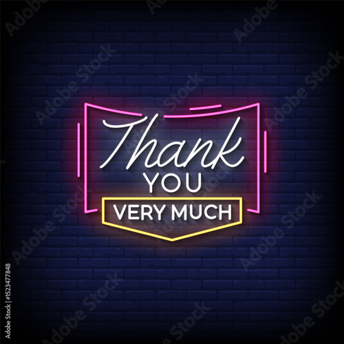 thank you very much neon sign with brick wall background vector