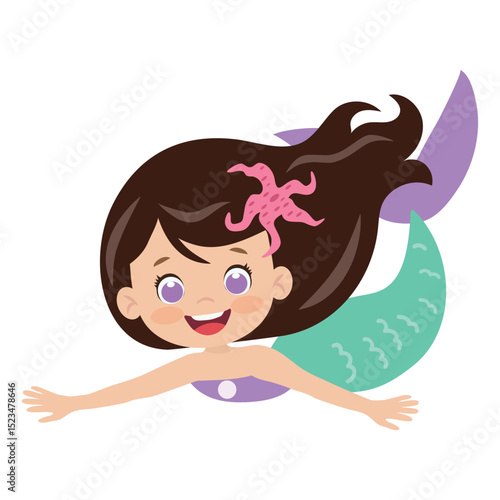 Cute swimming mermaid mermaid .
Sea princess vector cartoon illustration