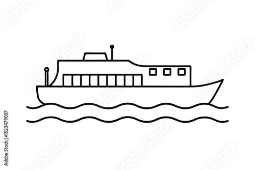 Simple line drawing of a ferry boat on water