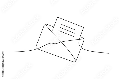 Single line drawing of envelope with letter inside