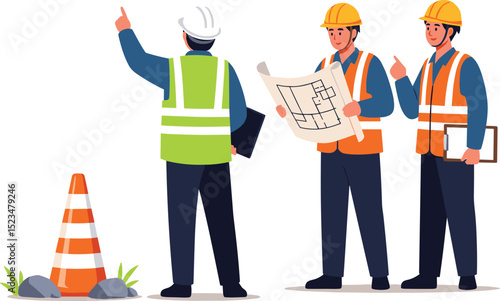 supervisor commanding foreman working on construction site work team work concept isometric isolated on white background