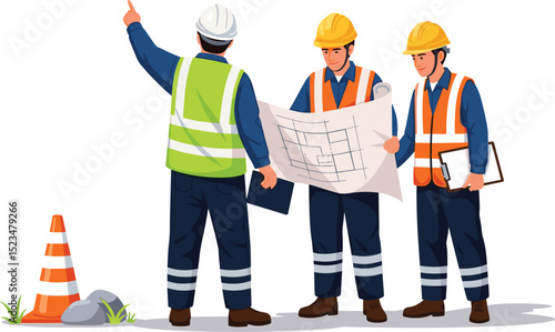 supervisor commanding foreman working on construction site work team work concept isometric isolated on white background