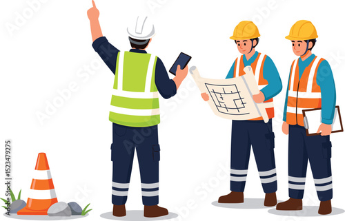 supervisor commanding foreman working on construction site work team work concept isometric isolated on white background