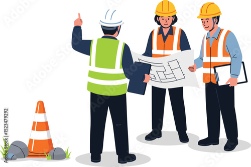 supervisor commanding foreman working on construction site work team work concept isometric isolated on white background