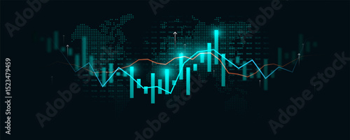 Technology background picture, graph, financial analysis, stock market, trading planning
