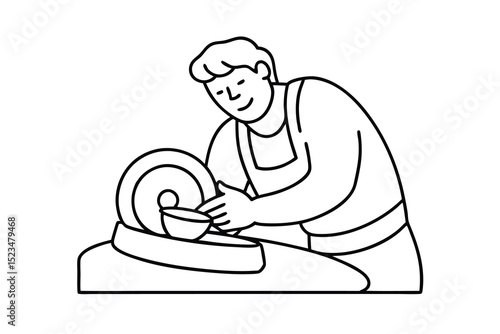 Man washing dishes line drawing illustration