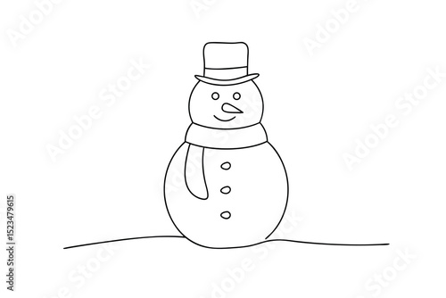 Simple line drawing of a happy snowman in winter