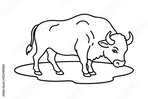 Line drawing of a yak grazing on the ground