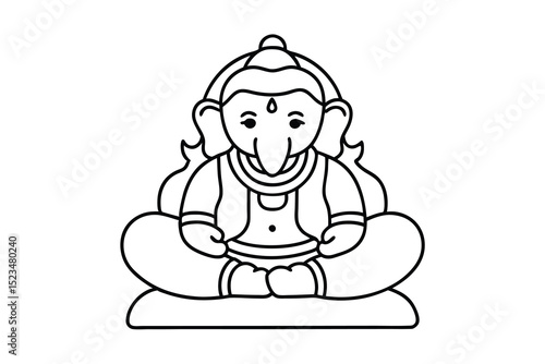 Line drawing of ganesha sitting in lotus position