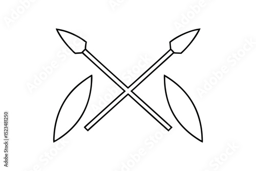 Crossed spears line drawing tribal weaponry illustration