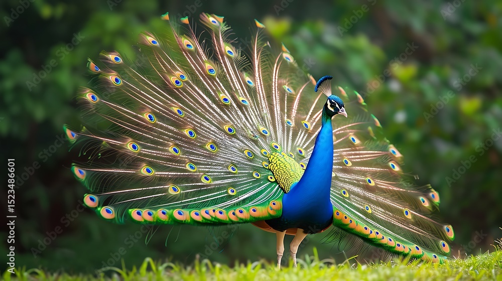 Obraz premium A peacock displays its vibrant plumage.