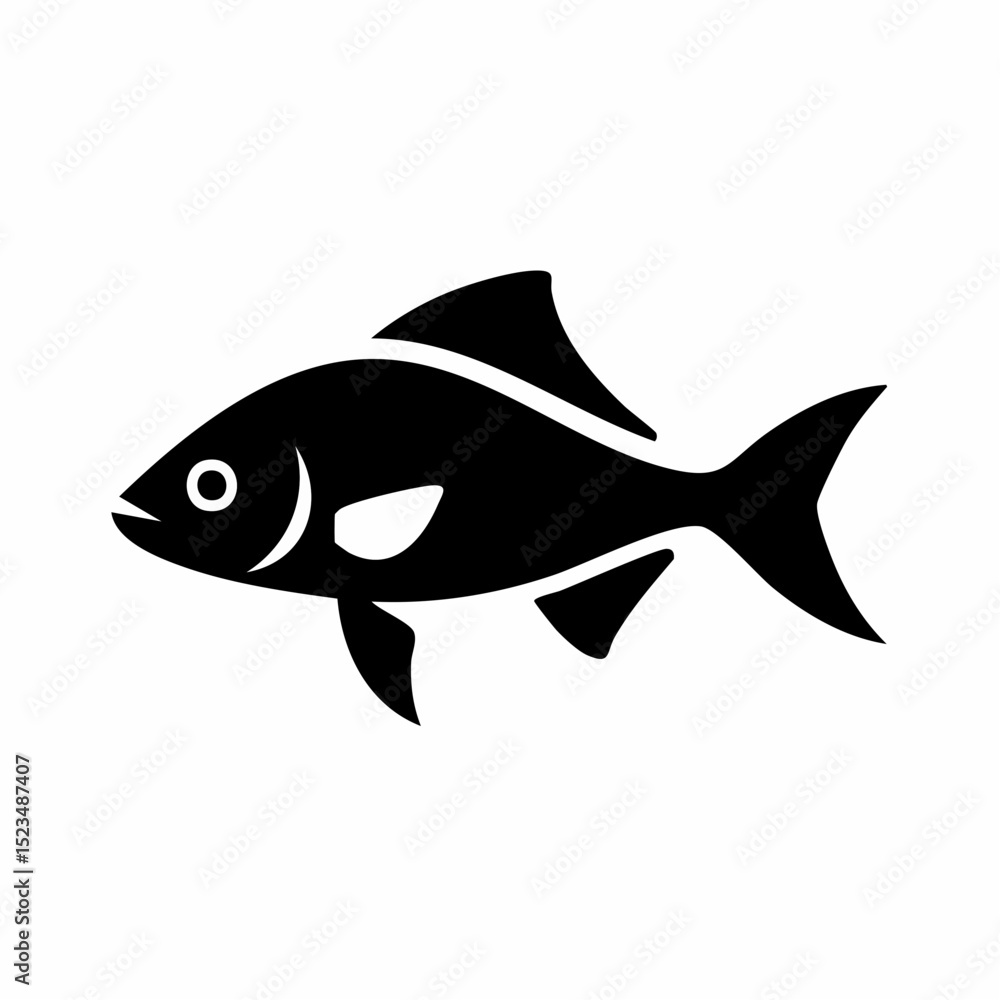 Obraz premium Silhouette of a Fish Simple Black and White Fish Icon