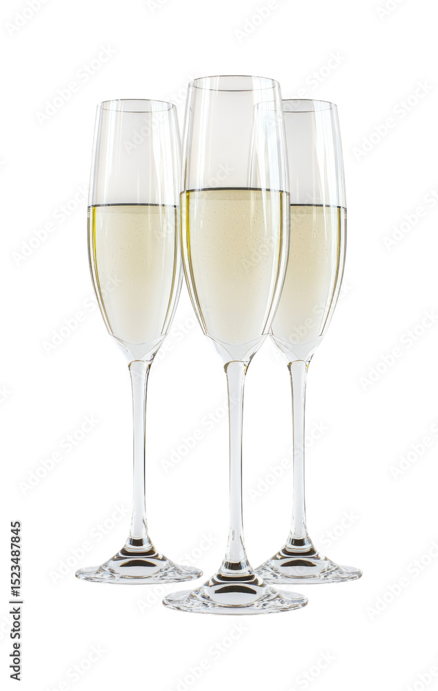 Three Elegant Champagne Glasses Filled with Sparkling Beverage Three Elegant Champagne Glasses Filled with Sparkling Beverage