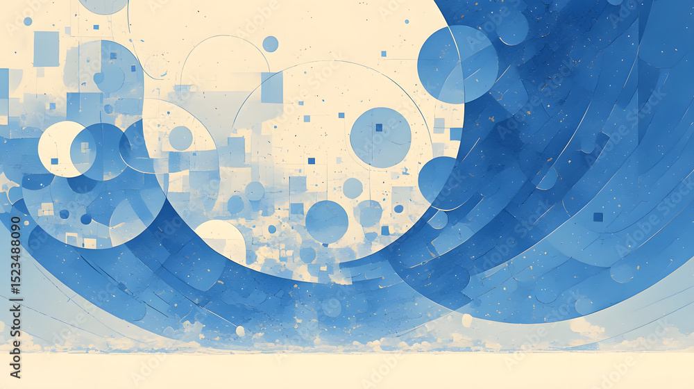 Obraz premium Simple Vector Graphic with Light Blue Background, Basic Shapes, Lines, Dots, and Circles