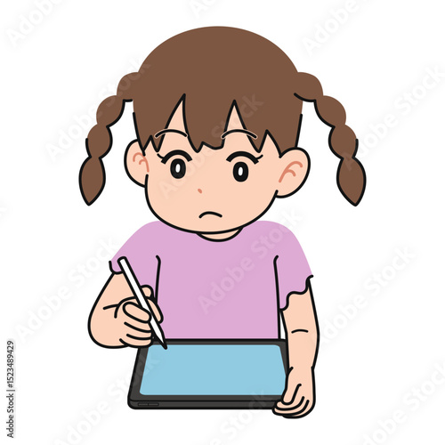 タブレット端末を使って勉強する女の子