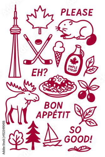 Popular Canadian Menu for Restaurant Cafe on Board  Cuisine Icons Symbols Illustrated