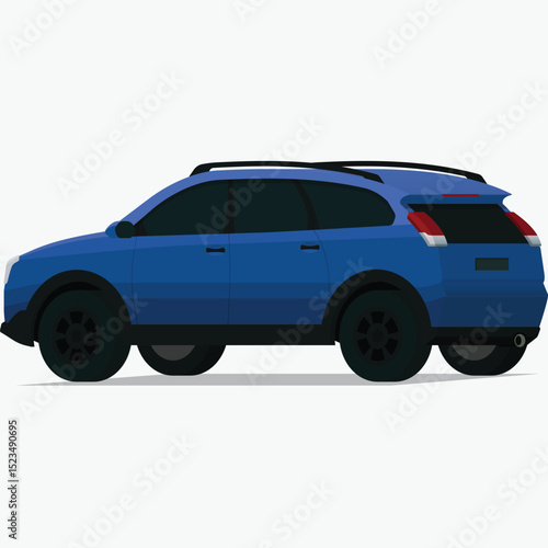 Modern blue SUV family car angled side rear view
