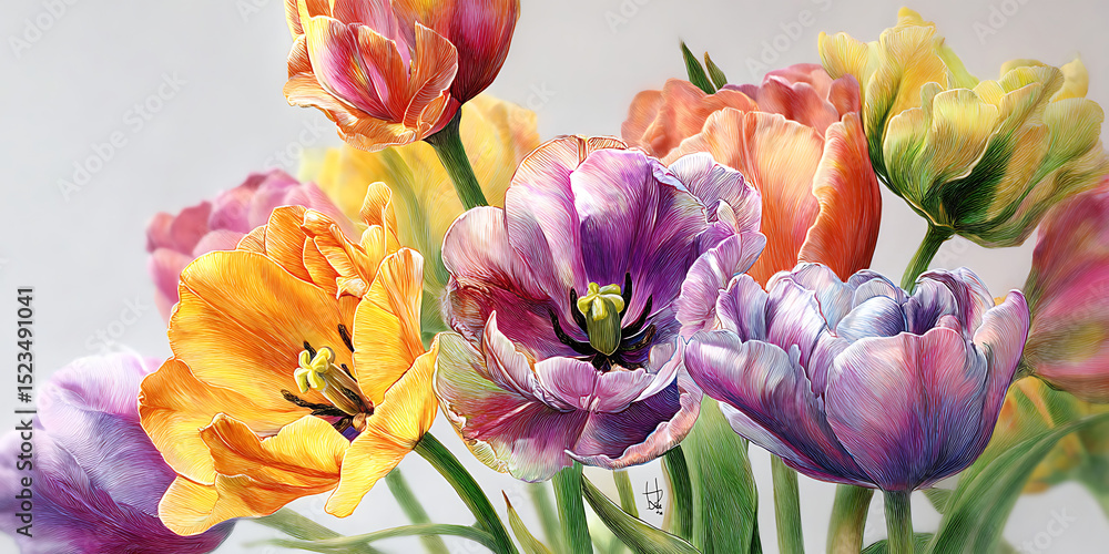 Fototapeta premium Vibrant Spring Tulips A Stunning Floral Arrangement
