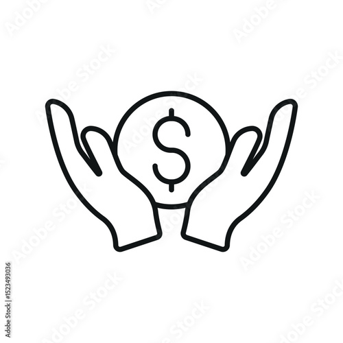 Flat icon of hand giving coin and dollar, perfect for charity, donation, NGO, and giving-related visuals.