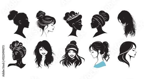 Diverse women silhouettes stylish hairdos fashion icons