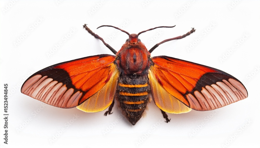 Obraz premium Stunning Orange Moth Detailed Wings, Insect Anatomy, Vivid Colors, White Background, CloseUp View
