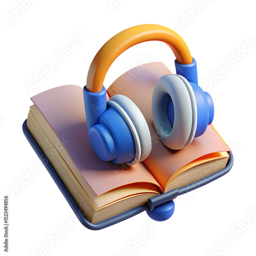3d rendered headphones and book illustrating education and audiobook learning