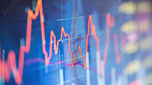 Close-up of financial chart with downward trending line symbolizing Federal Reserve rate cuts, economic recession concept, stock market volatility and investment risk analysis.