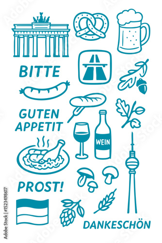 Popular Germany Menu for Restaurant Cafe on Board  Cuisine Icons Symbols Illustrated
