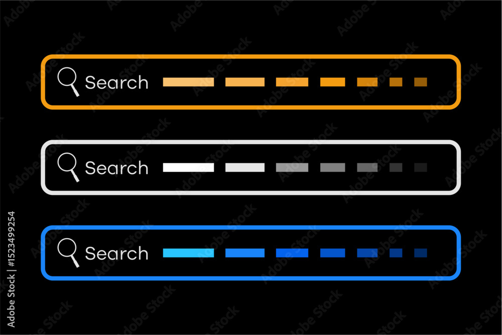 Search bar vector design element on black background. Set of search bar boxes Search bar vector design element on black background. Set of search bar boxes