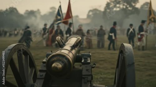 Cannon Aimed at Soldiers on Battlefield