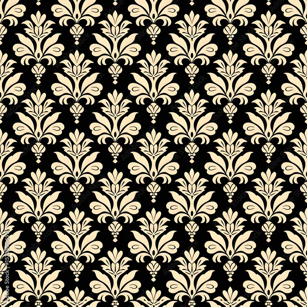 Elegant Damask Pattern Black Elegant Damask Pattern Black