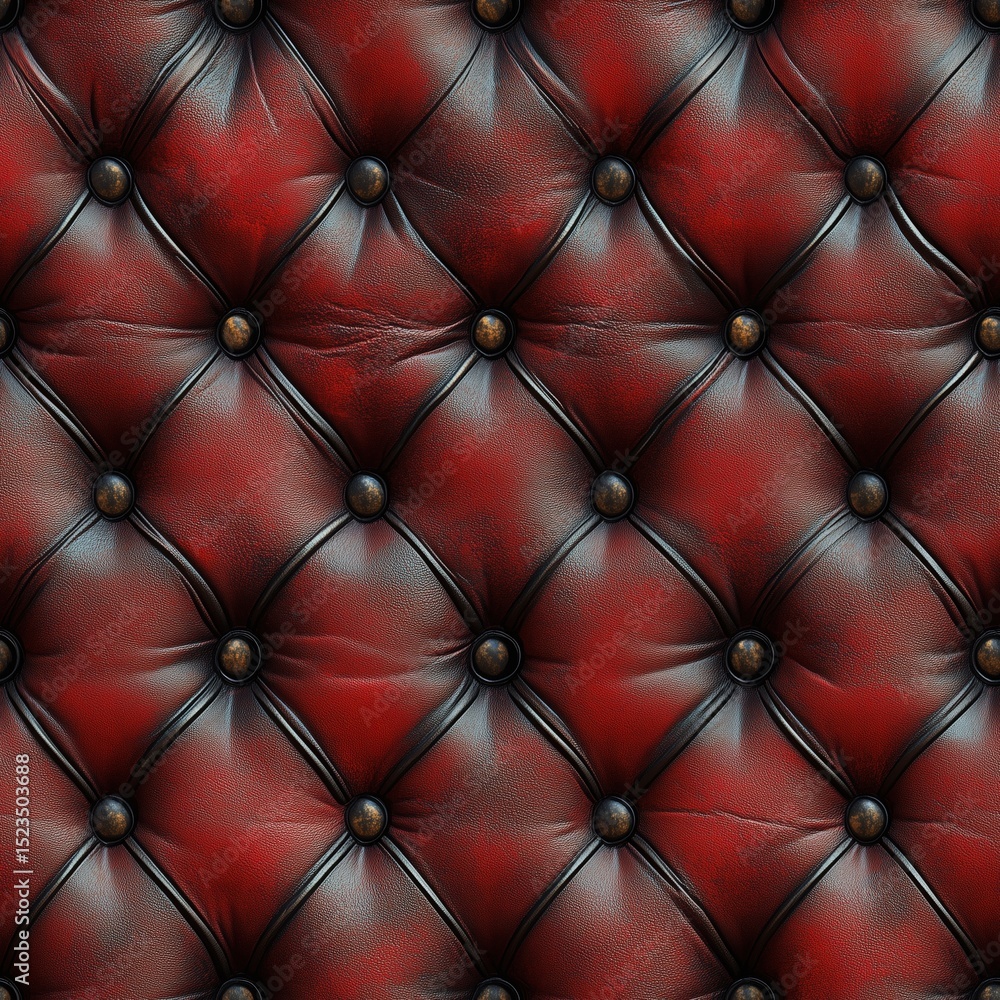 Fototapeta premium Seamless, deep burgundy leather capitone upholstery with robust button tufting and dark metallic accents, creating a timeless and rich texture perfect for classic backgrounds and elegant design